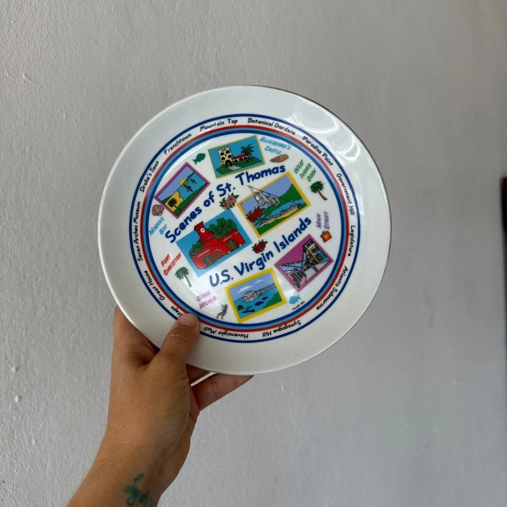 Vintage St Thomas US Virgin Islands Scenes Decorative Plate Caribbean Souvenir T