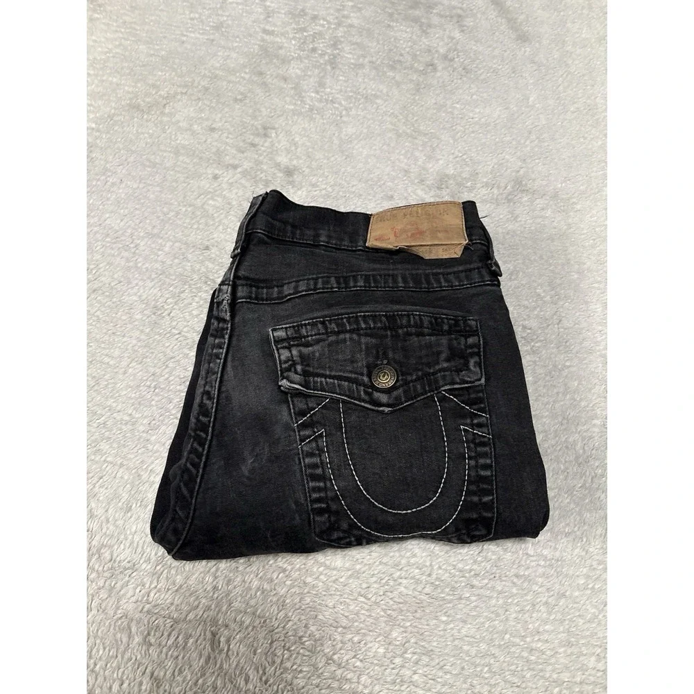 True‎ Religion Ricky Relaxed Straight Jeans Men's 36x32 Black Faded Flap Pocket