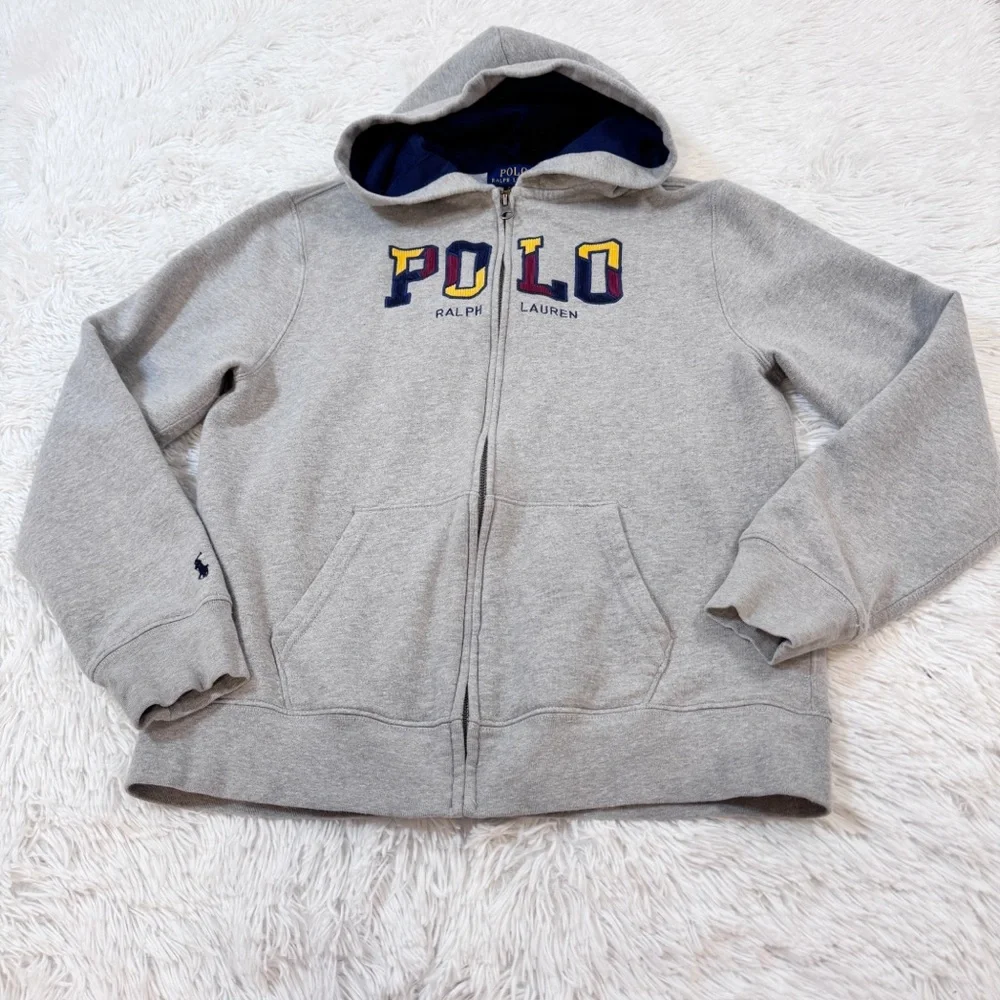Polo‎ by Ralph Lauren boy's long sleeve Gray Zip-Up Hoodie logo