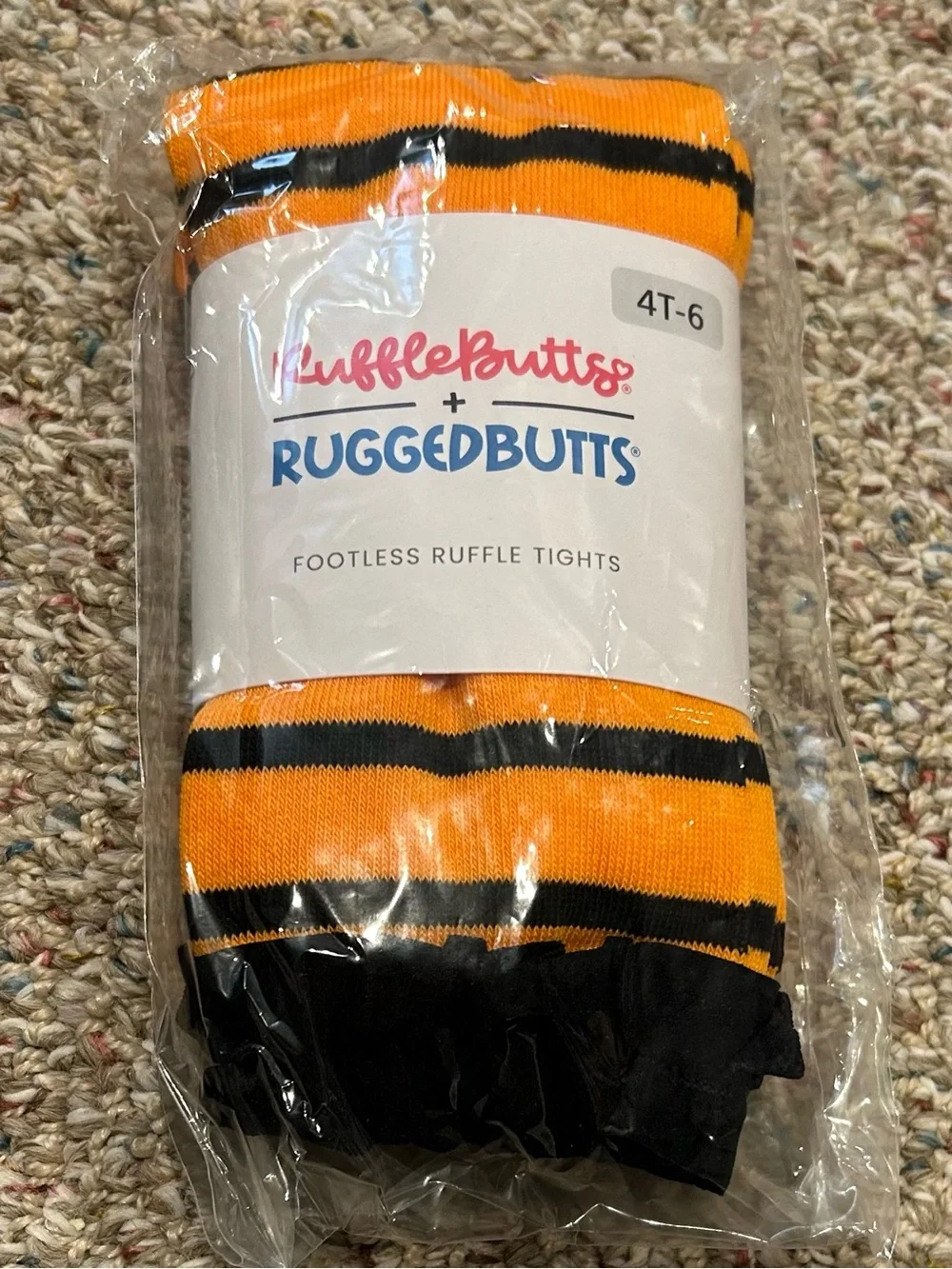 RuffleButts Orange and Black Striped Footless Ruffle Tights NEW