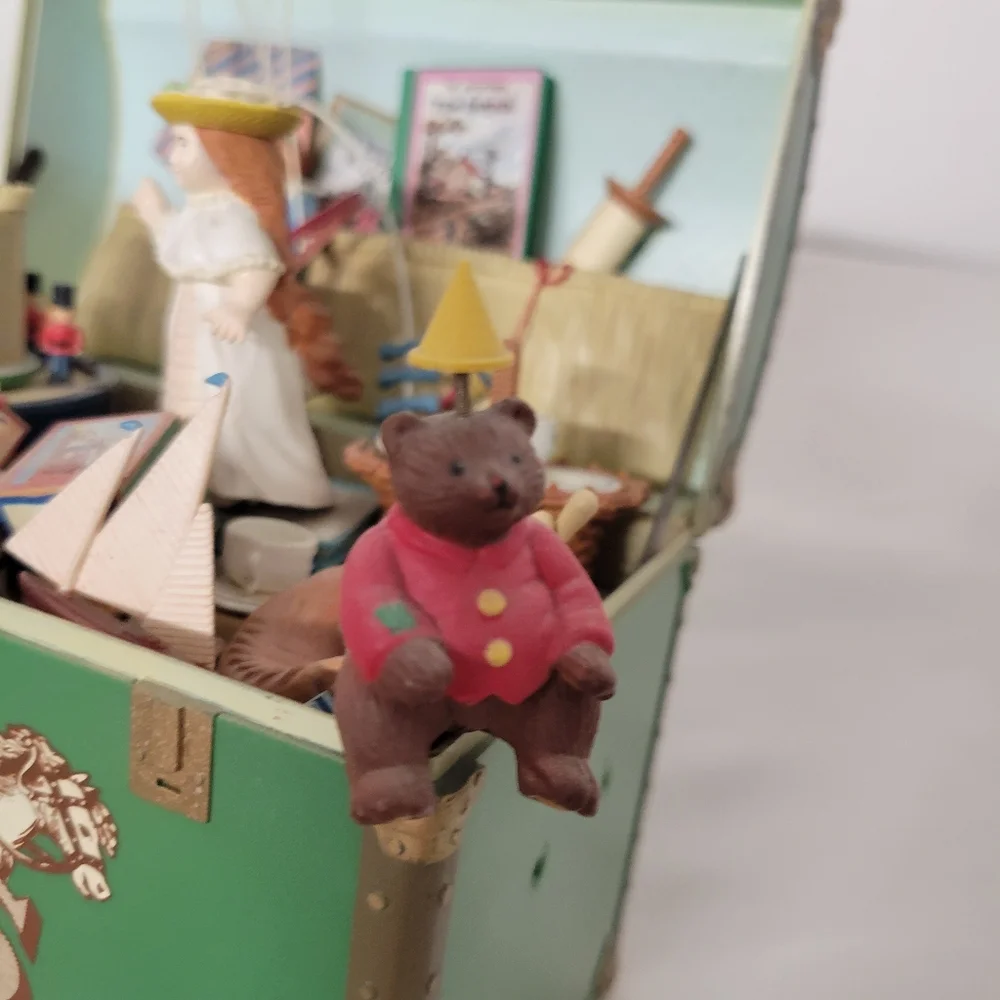 Enesco Green Toy Chest with Colorful Vintage Playset Figurines