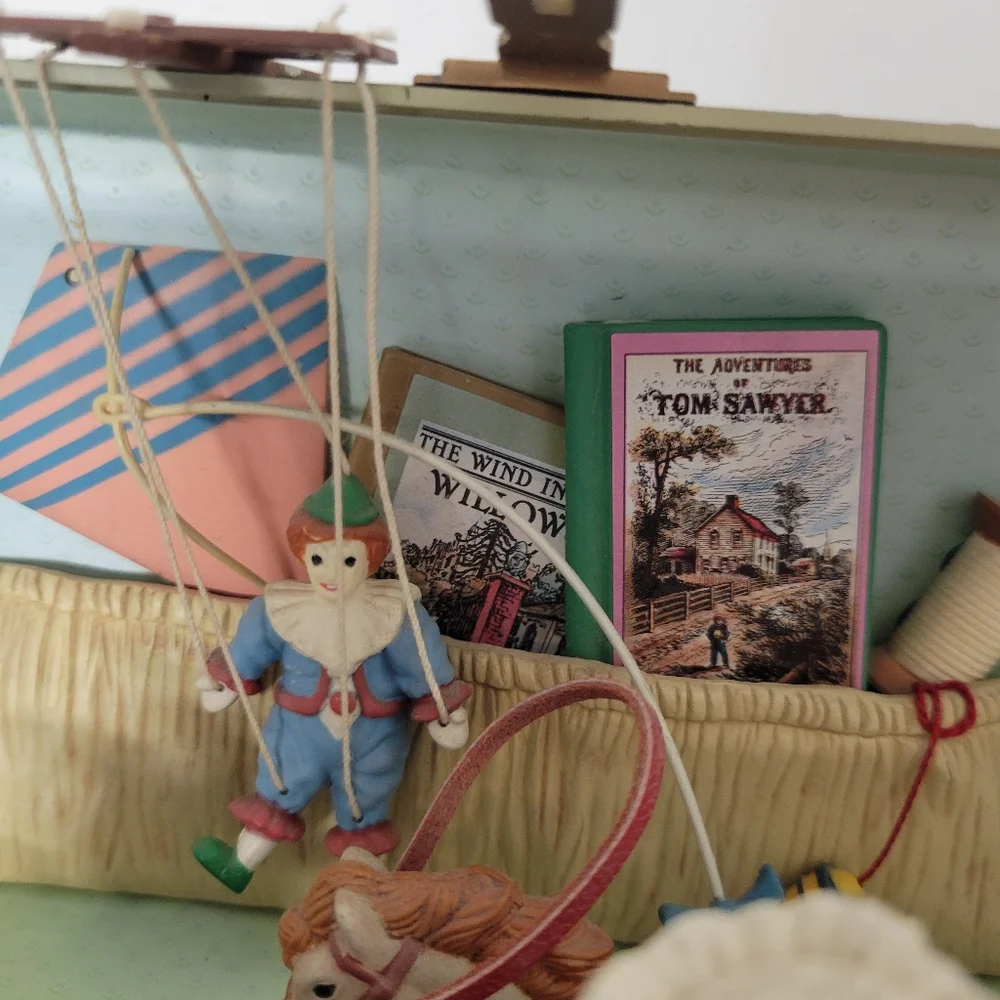 Enesco Green Toy Chest with Colorful Vintage Playset Figurines
