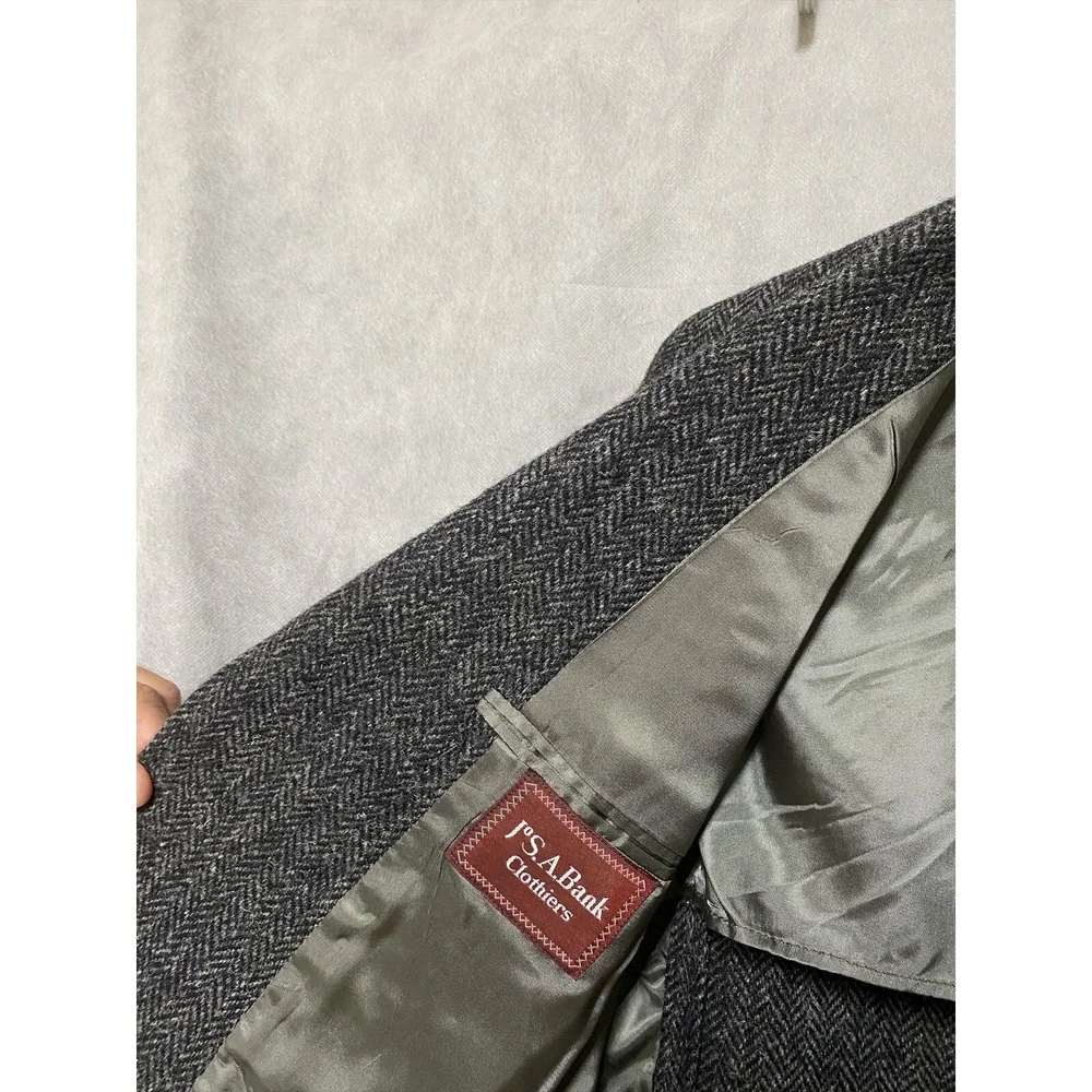 Jos A Bank Harris‎ Tweed Blazer Men 42R Gray Herringbone 3Btn Coat Jacket Luxury