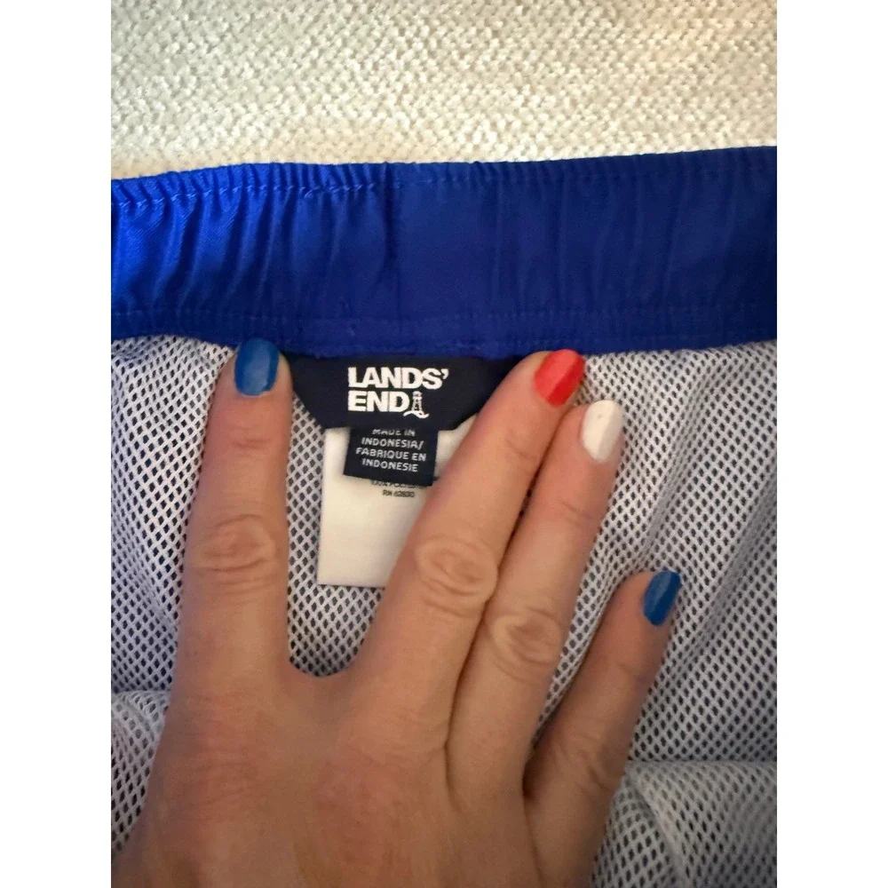 Lands End Boys Blue Swim Trunks Youth XL 14-16 Elastic Waist Board Shorts