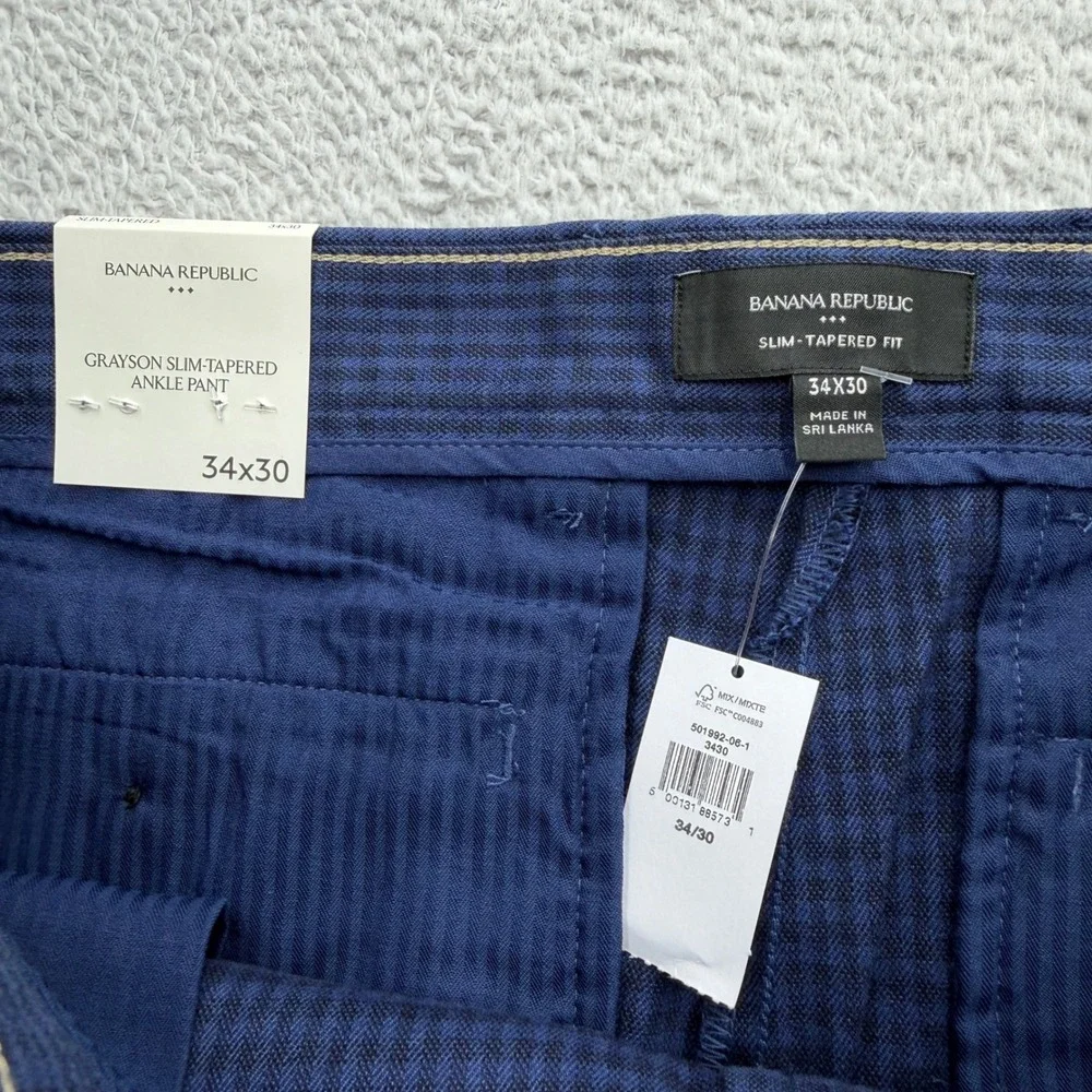 Banana Republic Grayson Slim Tapered Ankle Pant Mens 34x30 Blue Textured NWT