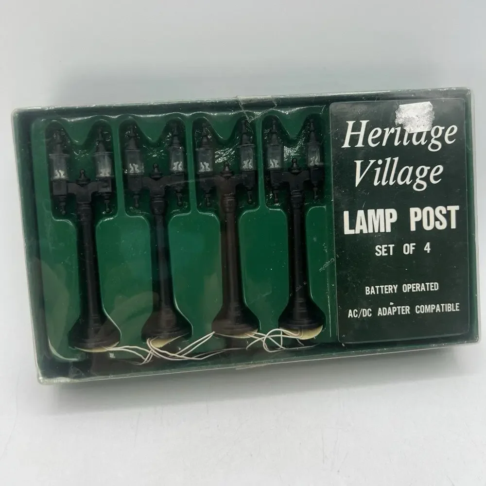 Department 56 Heritage Village Lamp Post Set 4 Battery Operated Black 3.5