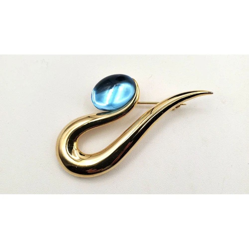 Vintage Modernist Squiggle Brooch Blue Stone