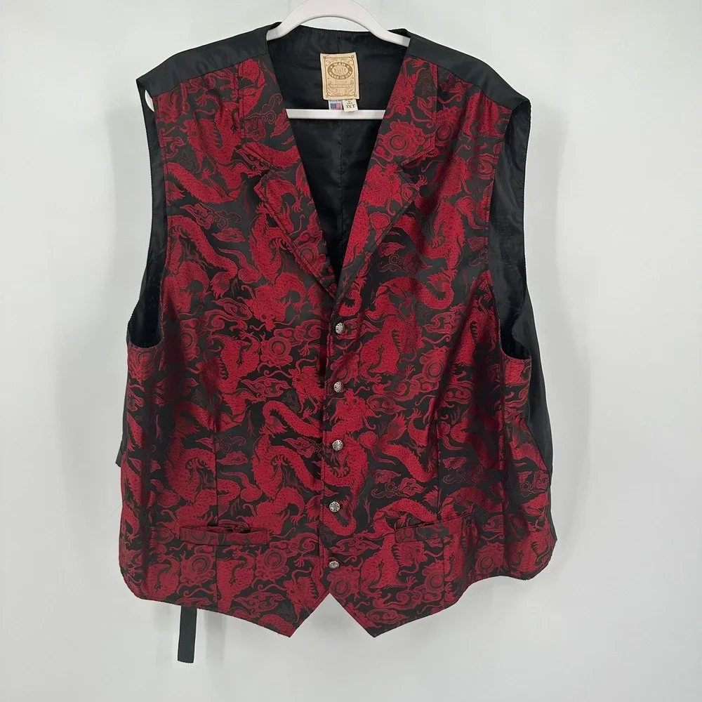Wah Maker Frontier Clothing Mens Red Dragon Jacquard Western Vest 3XT USA Made