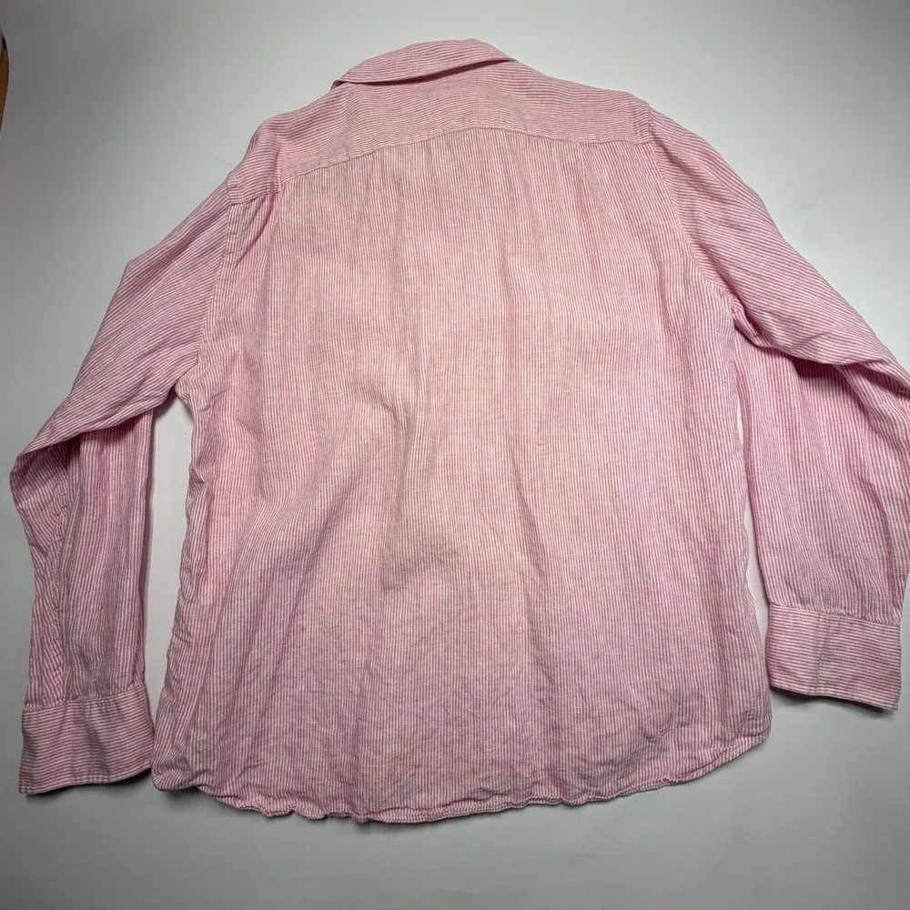 J.Crew Irish Linen Shirt XL Lot Pink Stripe Gray White Baird McNutt