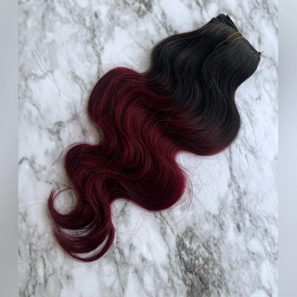 16 In Ombre Body Wave  Black & Burgundy Clip in hair extensions set