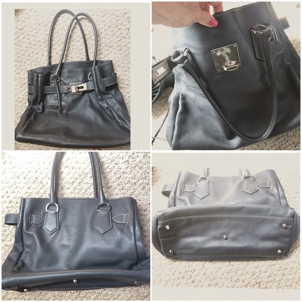 Luxury LAURENT EFFEL GREY LEATHER SATCHEL (FRANCE)
