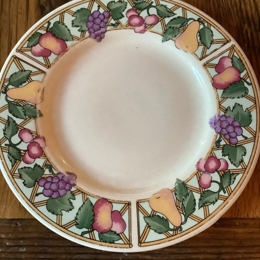 Sakura Trellis Fruits Vintage Dessert Plates - set of 5 - stoneware