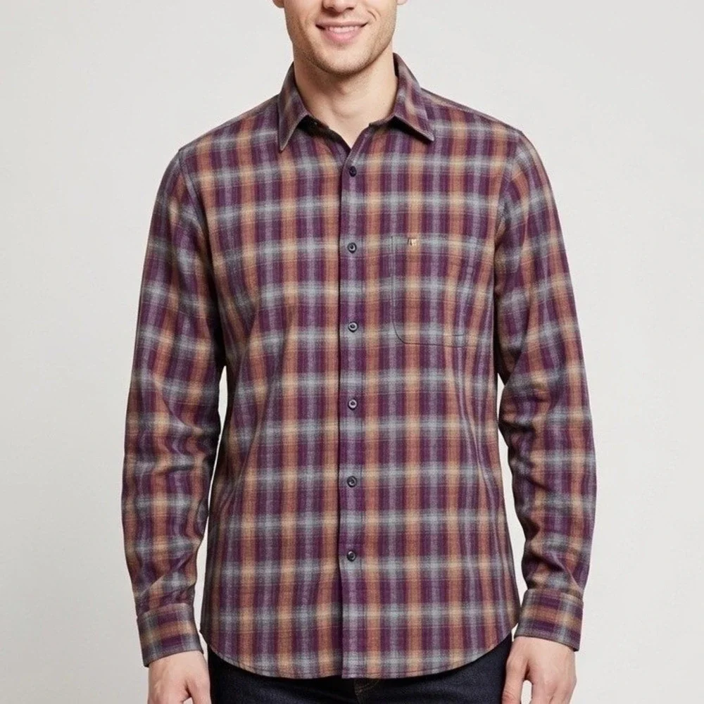 Banana Republic‎ Luxe Flannel Shirt Mens XL Tall Camden Fit Plaid Purple Orange