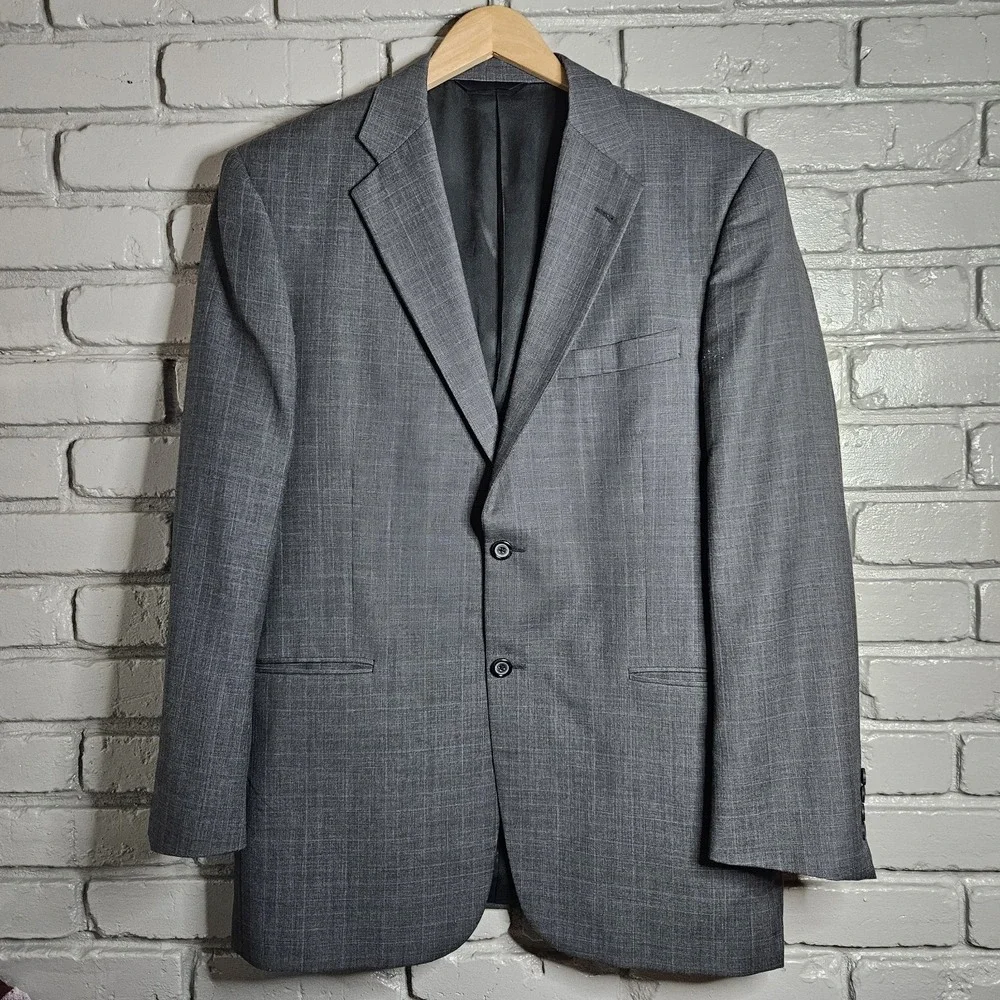 Vintage Burberry London Mens Wool‎ Suit Grey Plaid Windowpane 41R 34X30