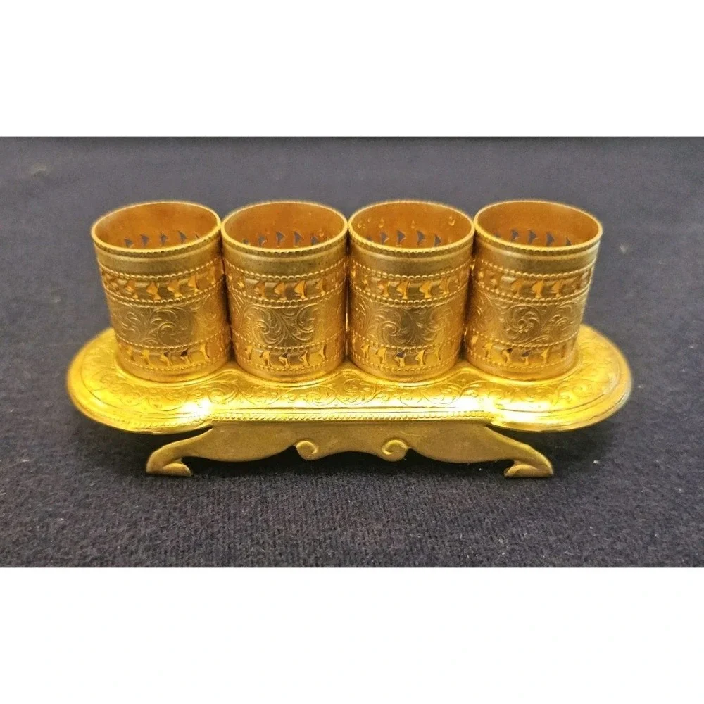 Vintage Hollywood Regency Gold Vanity 4 Slot Lipstick Holder