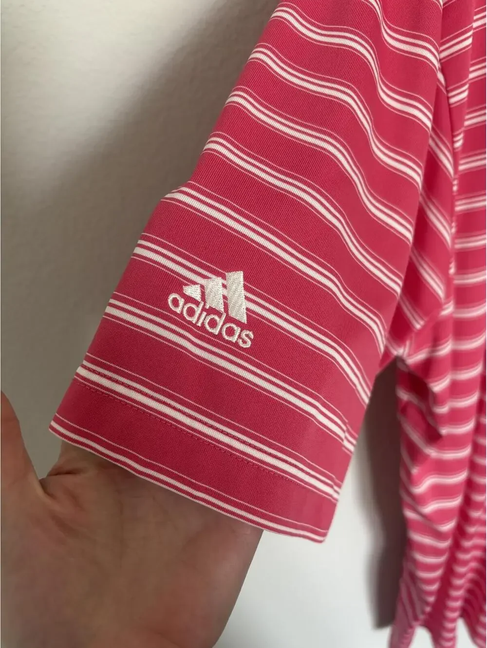 Adidas Climalite 2XL Pink Striped Polo Shirt BraeStorm Valley Resort & Spa