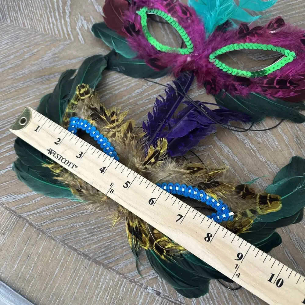 Lot of 3 Feather Masks Mardi Gras Carnival Masquerade‎ Ball Costume Accessory