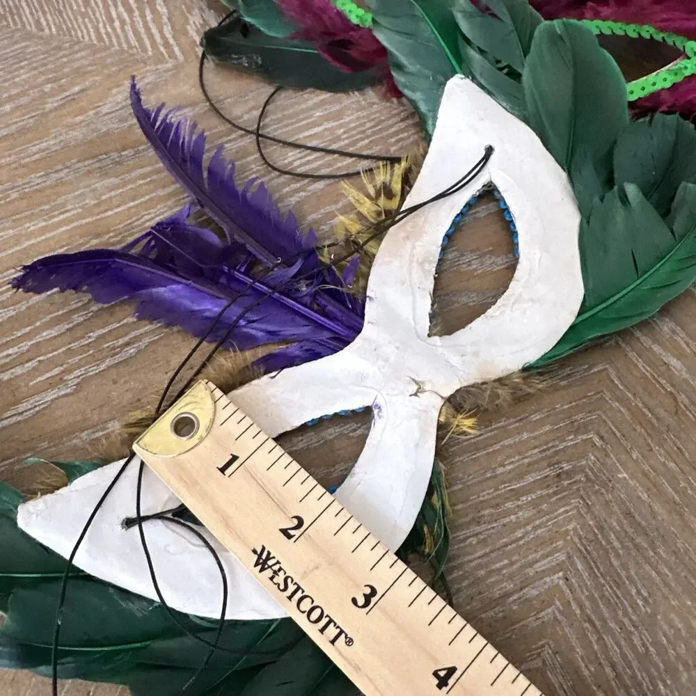 Lot of 3 Feather Masks Mardi Gras Carnival Masquerade‎ Ball Costume Accessory