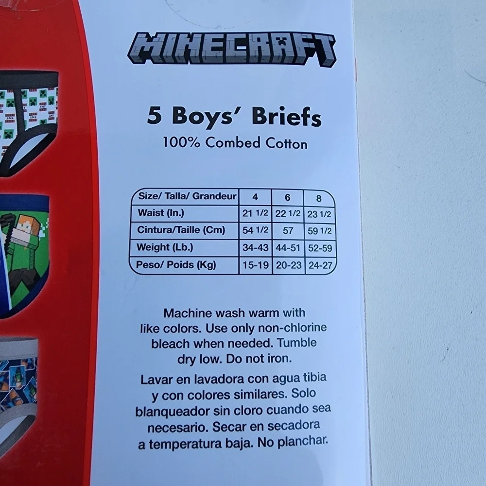 NWT Handcraft 5 Pack MineCraft Boys Briefs Cotton Multi Colors 100% Cotton Sz 8