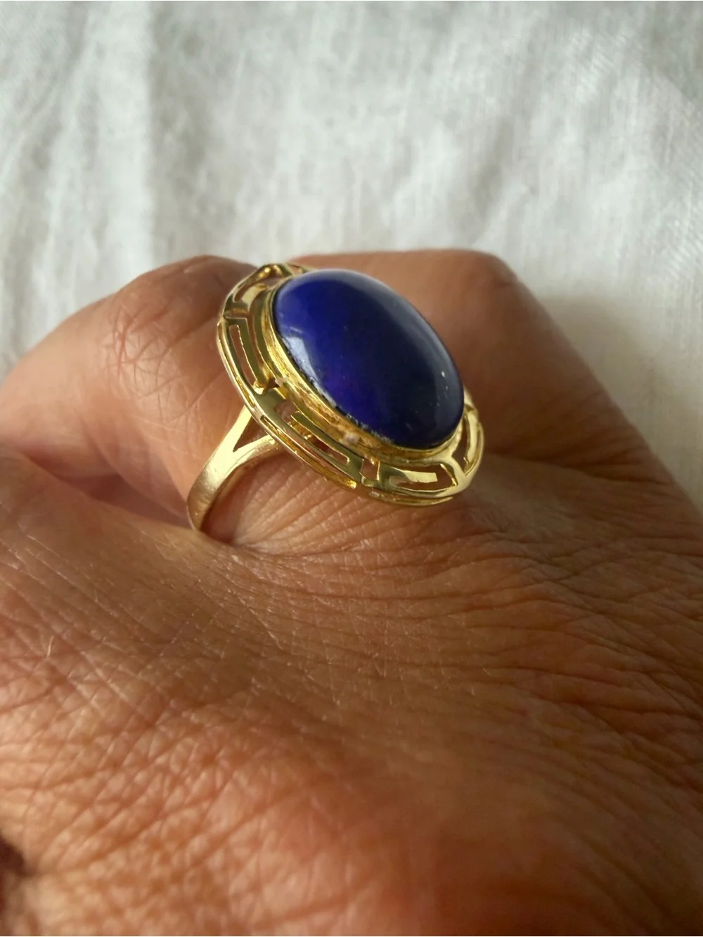 14K Gold Deep Blue Lapis Lazuli - Statement Ring