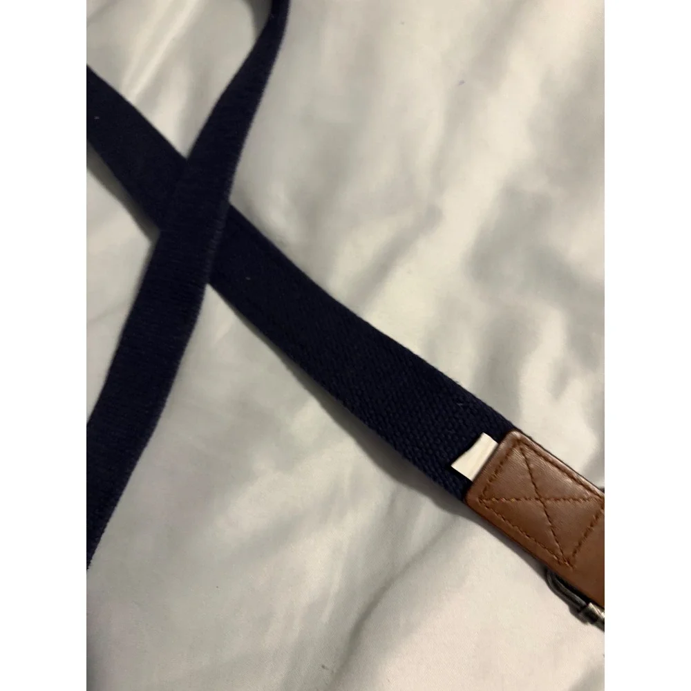 Navy Blue Canvas Web‎ Belt Gold Skull Crossbones Embroidered D-Ring Buckle
