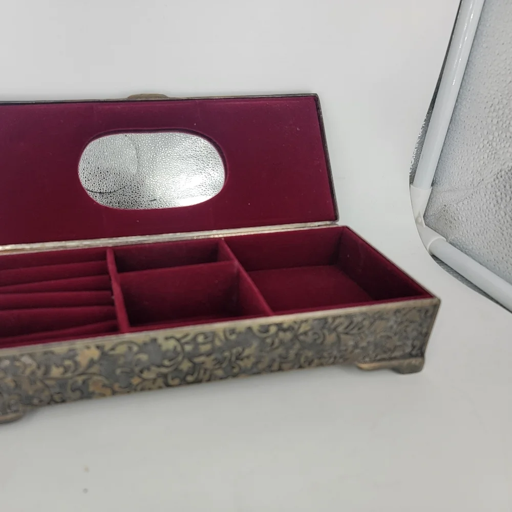 Vtg Godinger Silver Co Jewelry Box 1990's Rectangular Red‎ Velvet Lined Mirror