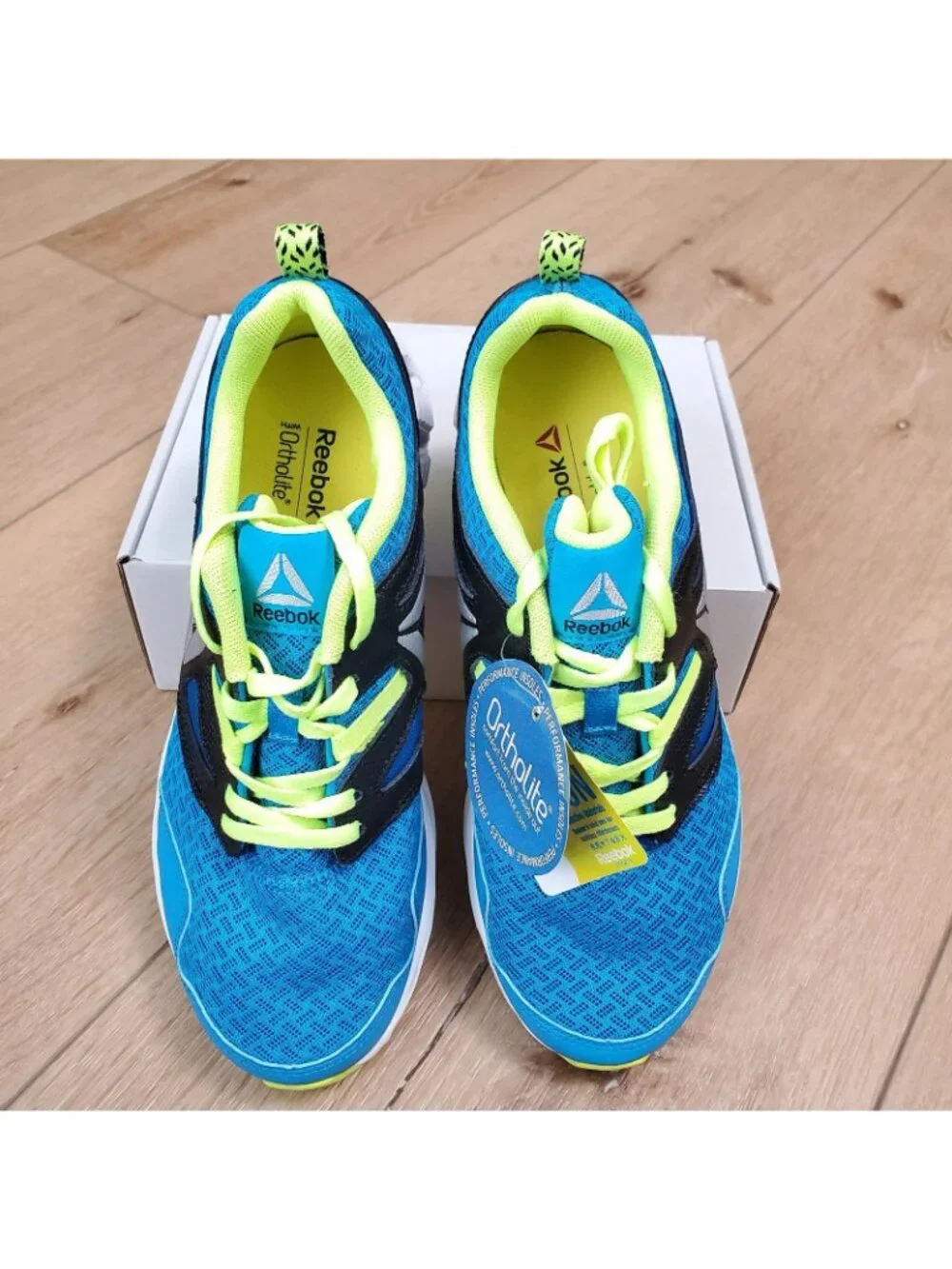 NEW Reebok Zig Kick Boys Athletic Shoes Blue Yellow Size 5 Kids School Sneaker