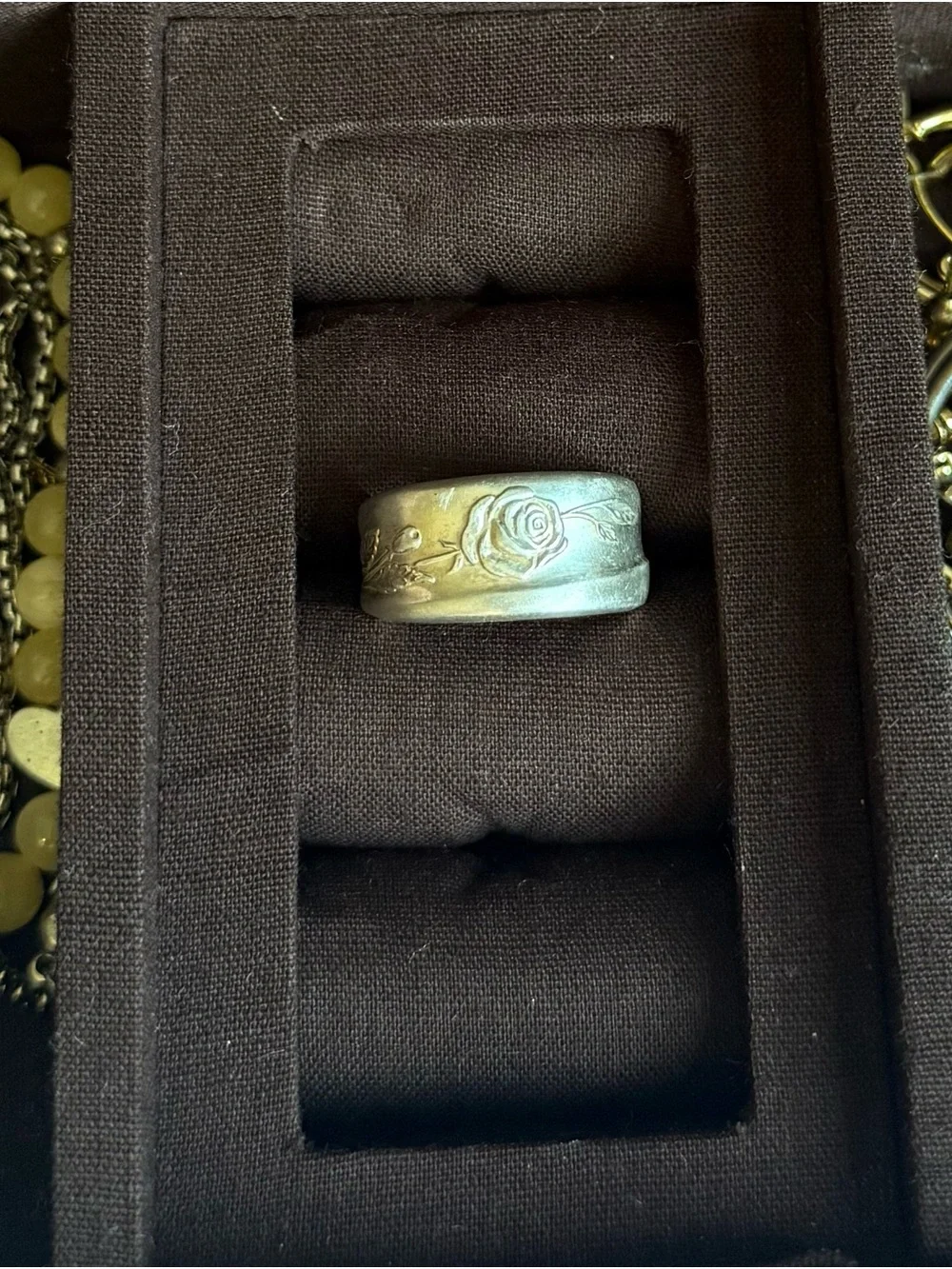 handmade silver floral engraved spoon ring