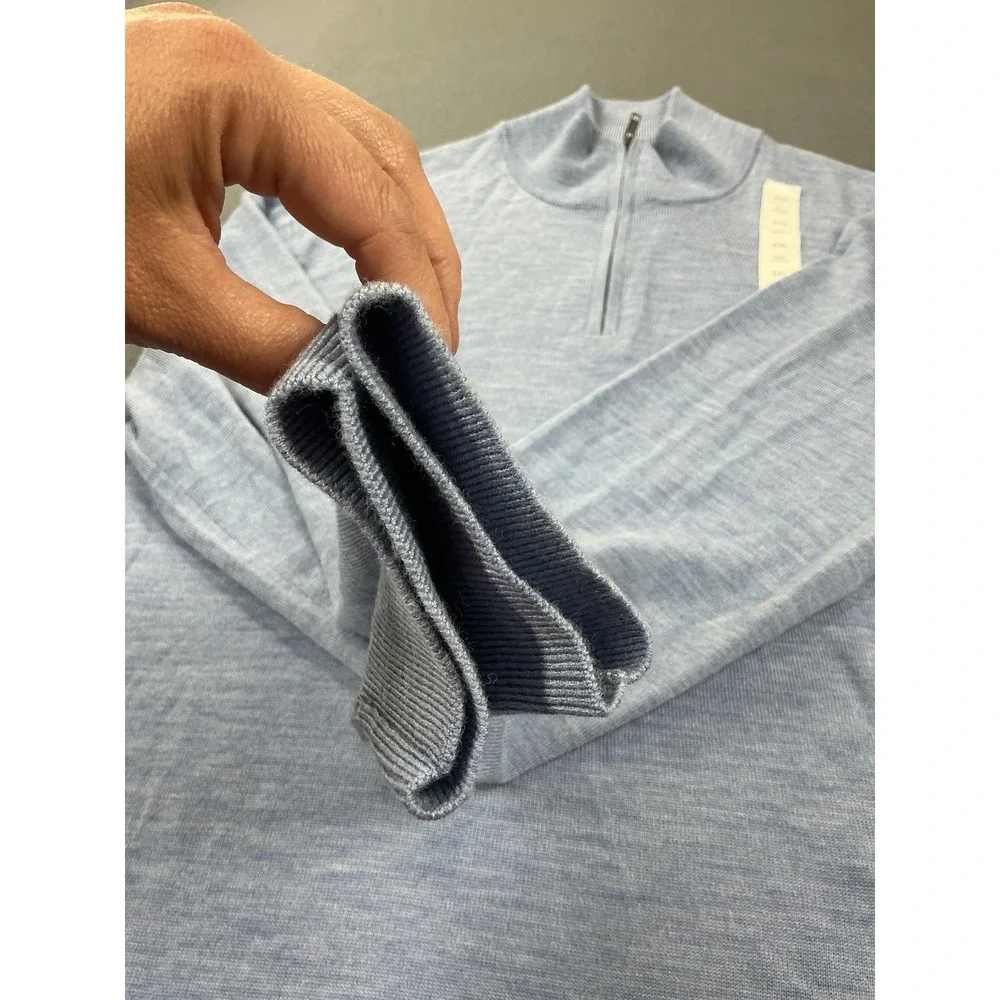 Banana Republic Sweater Mens 2XL Blue Merino Wool 1/4 Zip Mock Neck‎ Pullover