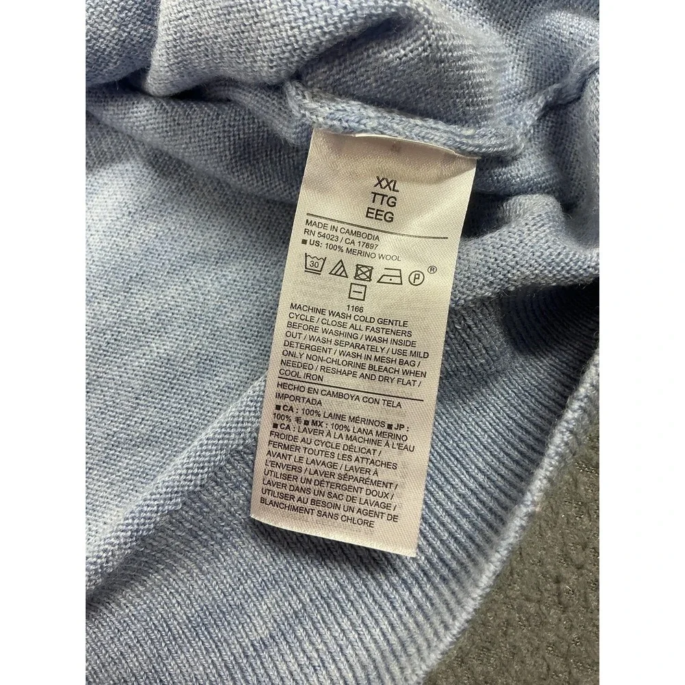 Banana Republic Sweater Mens 2XL Blue Merino Wool 1/4 Zip Mock Neck‎ Pullover