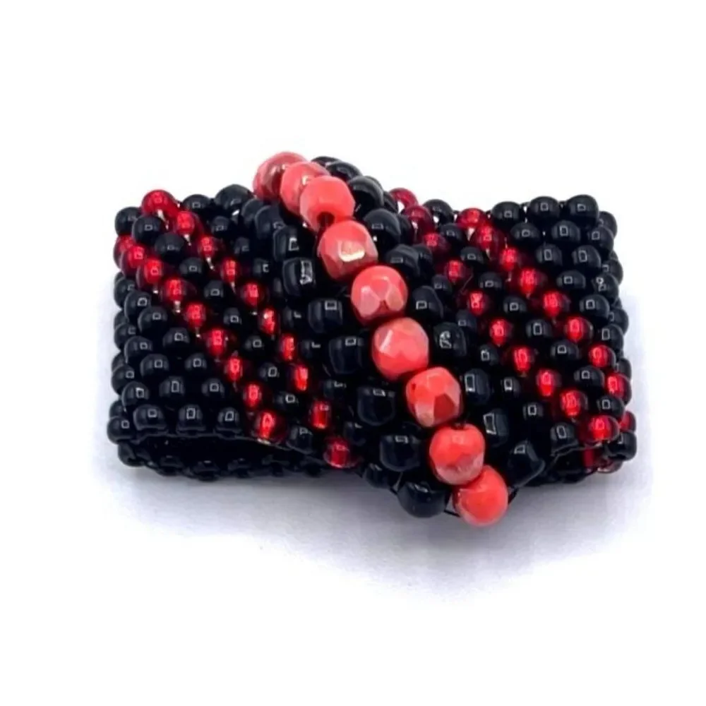Black with Red Crystal Cellini Spiral Statement Ring Size 7
