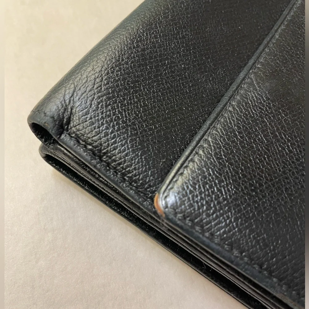 CHANEL COCO Button W Hook Wallet Black Leather Trifold