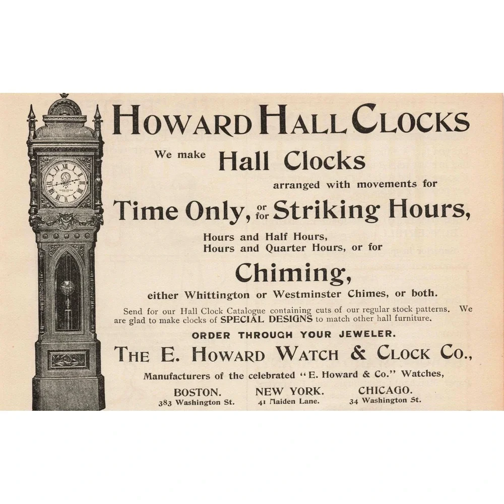 1892 Howard Hall Clocks Print Advertisement - Grandfather Clock Restored‎
