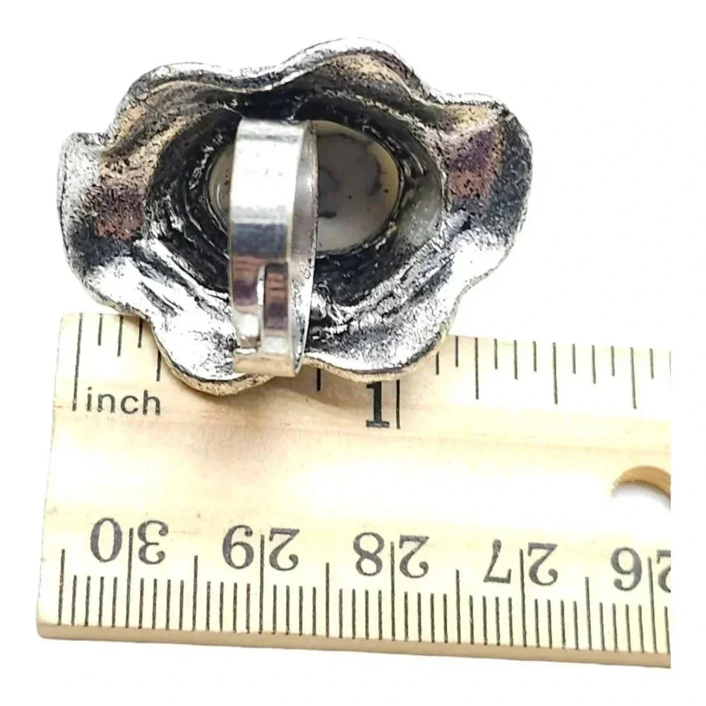 Silver Plated White Buffalo Howlite Gemstone Dome Ring Silver Tone Size 7 VTG