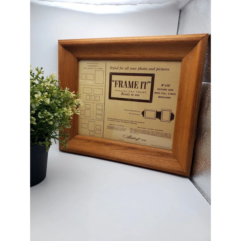 Vintage 1960s Metalcraft OAK Wood Picture Frame 8x10 Mid Century Wide Moulding