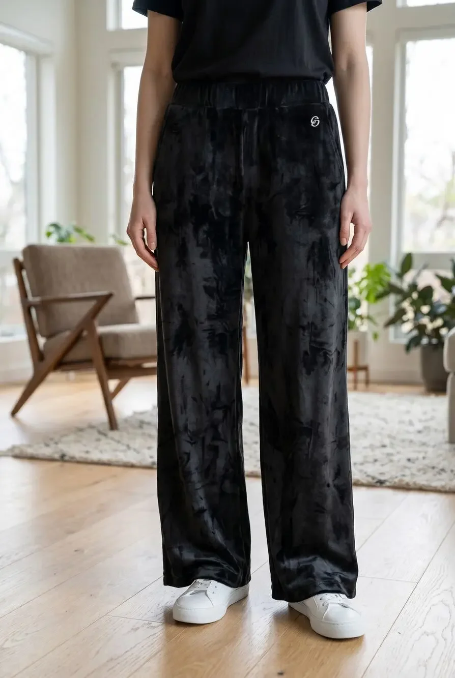 Michael Kors Velour Wide Leg Pants Classic Black Casual Comfort Style L NWT