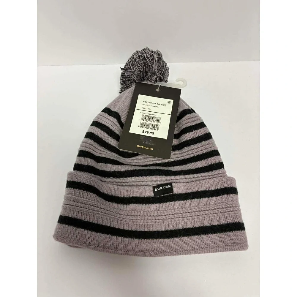 Burton Women's Rcy Ottoman Rib Beanie Hat Elderberry Purple Black Pom Pom New