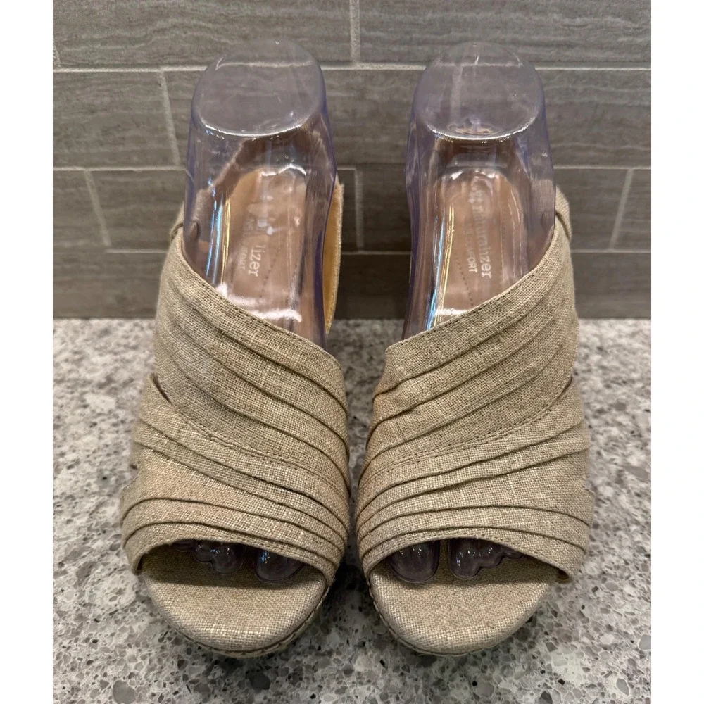 Naturalizer Womens Tan Linen Shimmer Cork Espadrille Wedge Sandals Peep Toe 4in