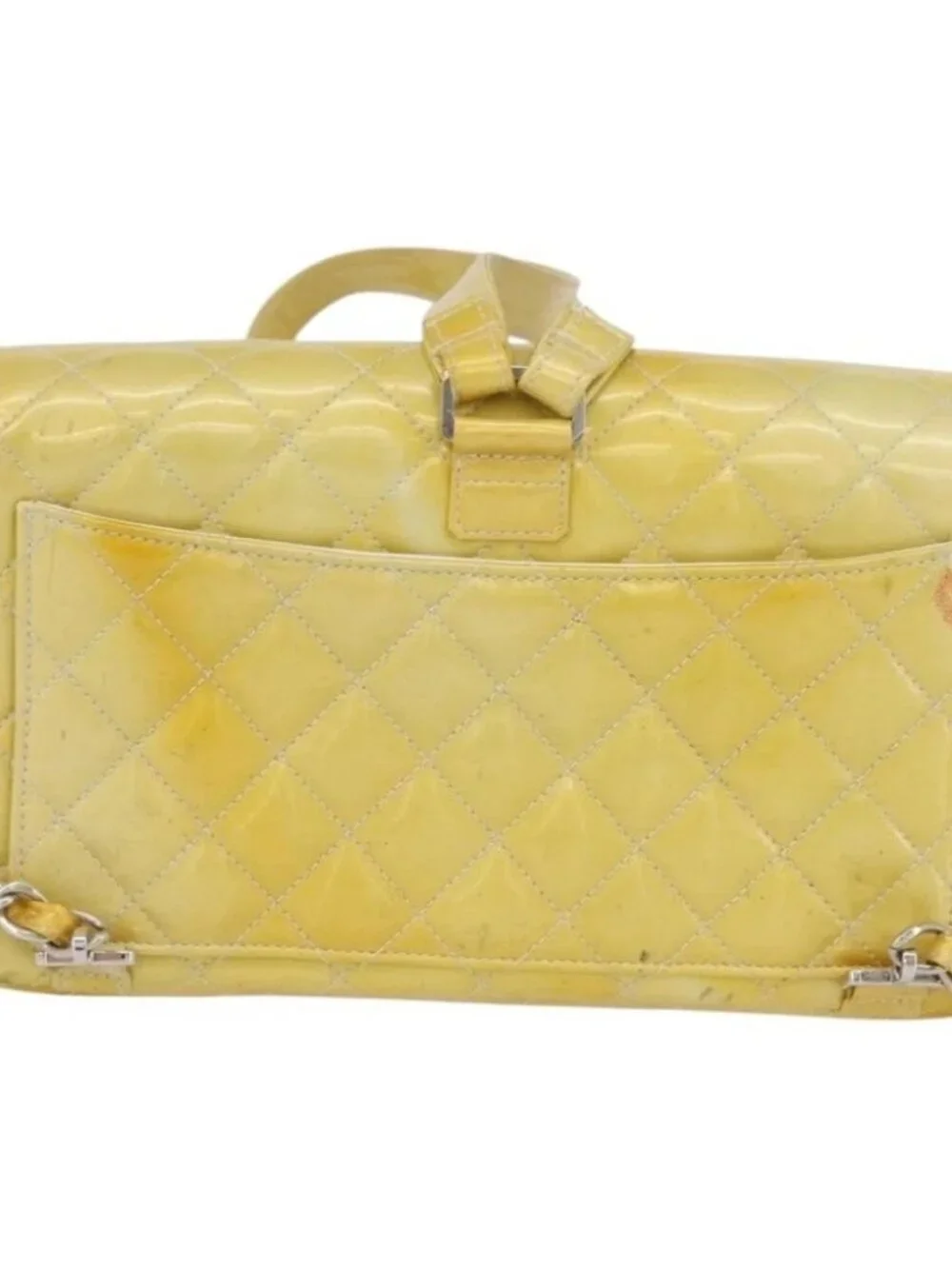 CHANEL Matelasse Backpack Patent leather Yellow Silver CC Auth 89374