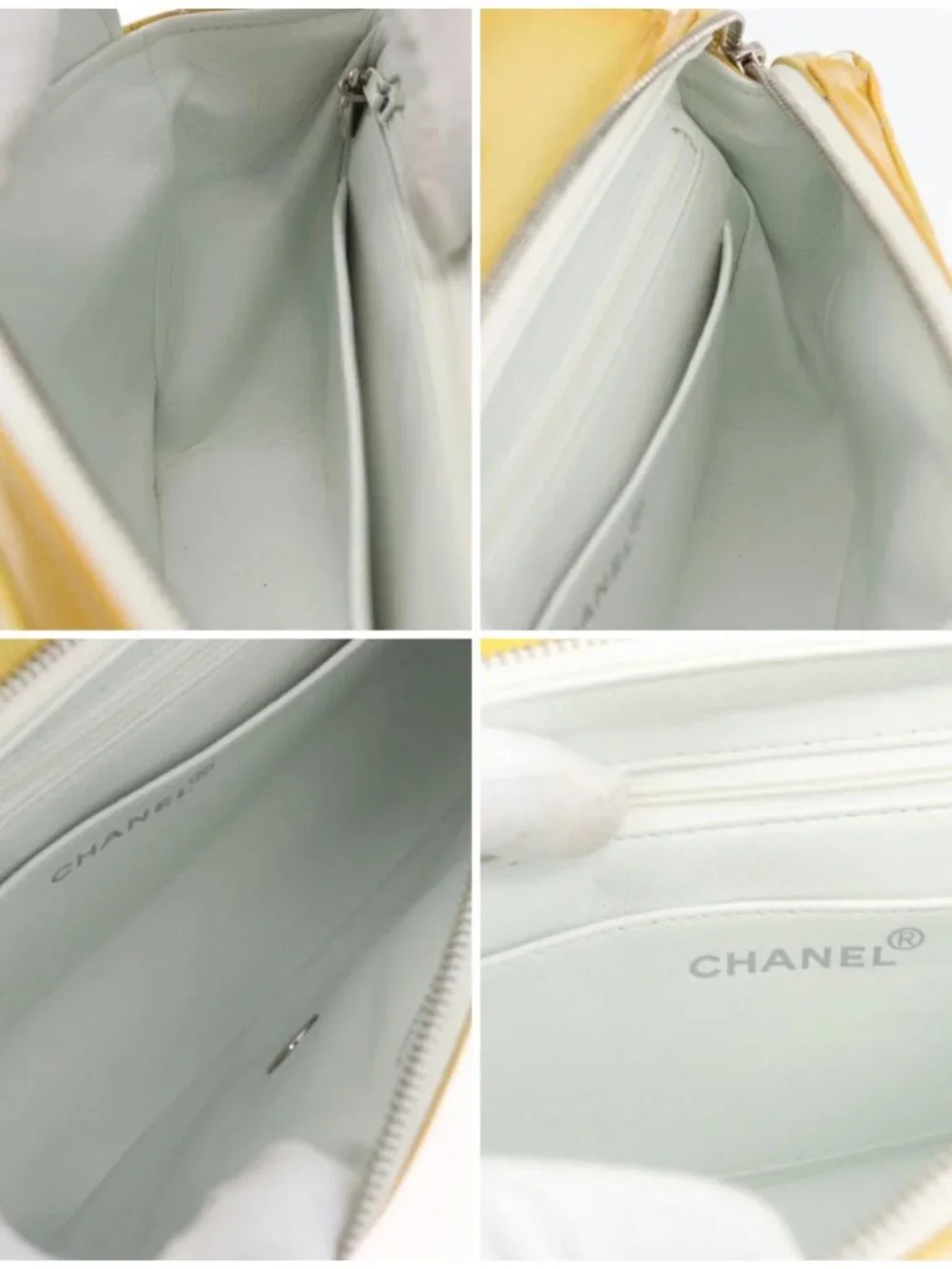 CHANEL Matelasse Backpack Patent leather Yellow Silver CC Auth 89374
