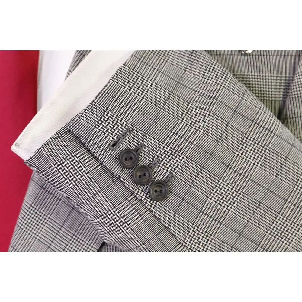 Edgar Pomeroy Bespoke Tan Black Plaid 2-Btn Handmade Wool Suit 38S