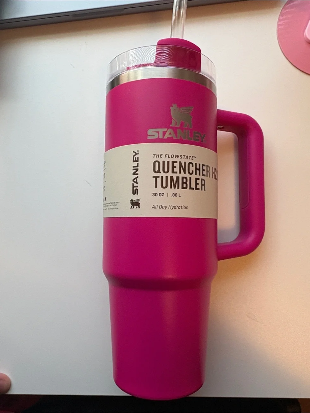 Stanley Pink Quencher Tumbler with Handle and Straw
