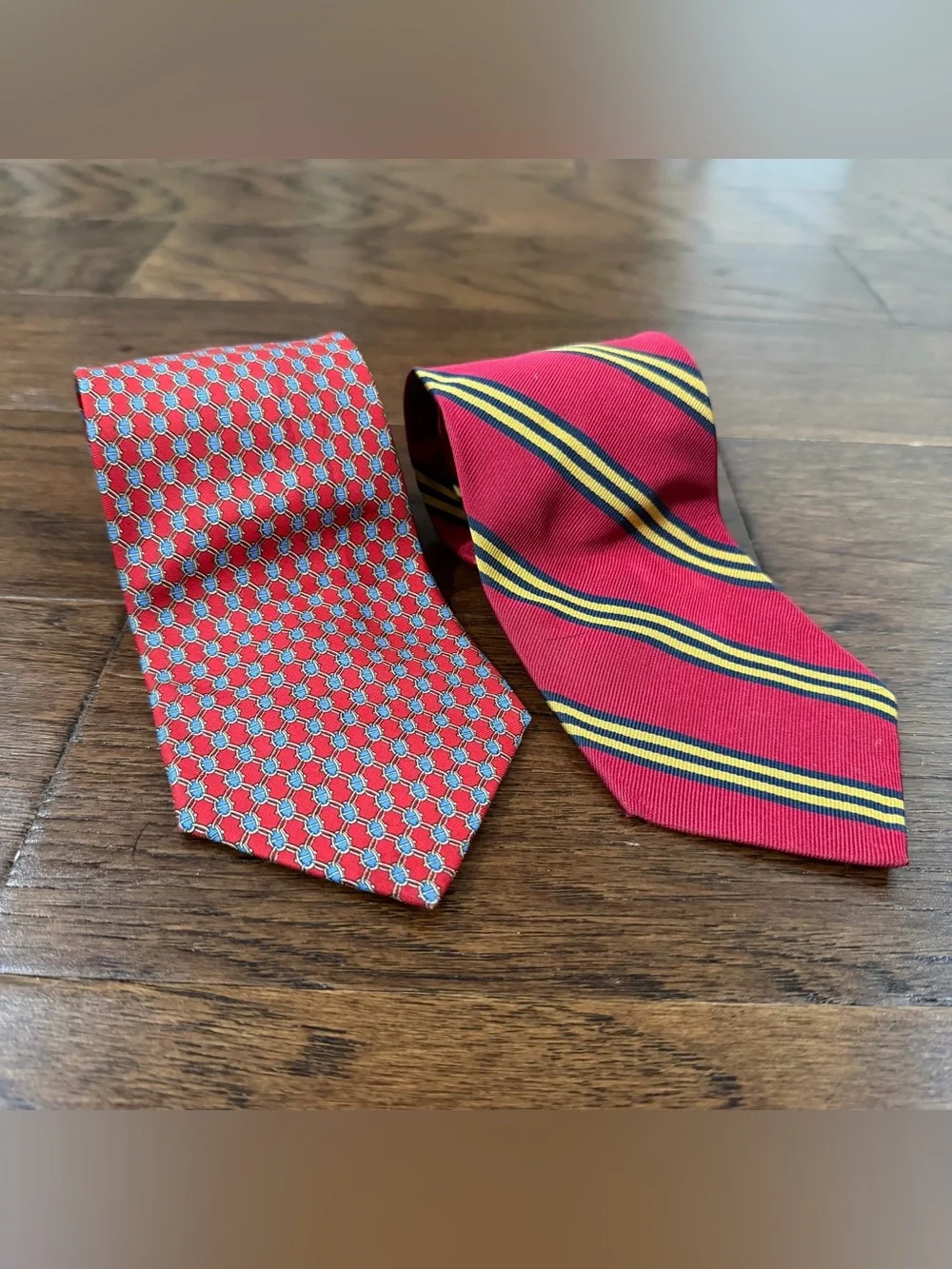 Lot 2 Brooks Brothers Makers All Silk Ties Made in USA Red Stripe&Red Chainlink