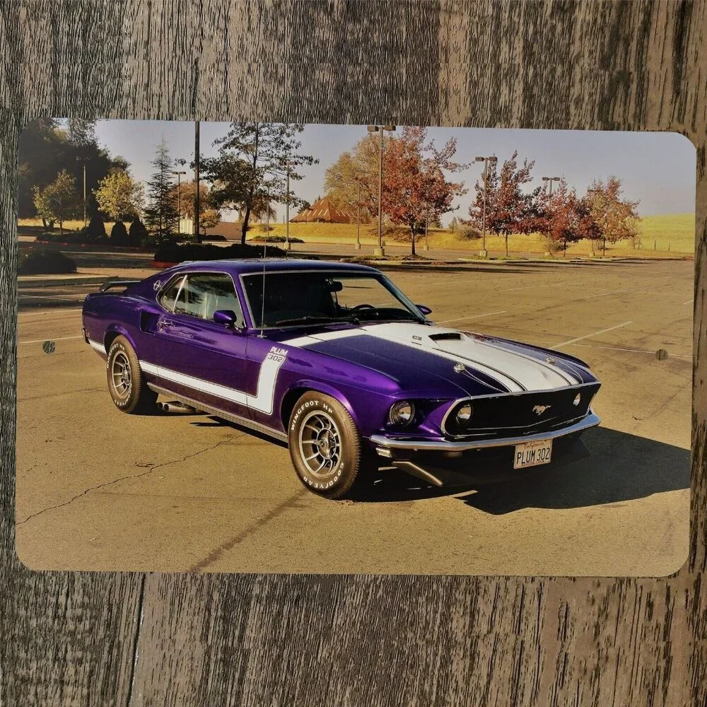 1969 Ford Mustang Purple Racing Stripes‎ 8x12 Metal Wall Sign Garage Poster