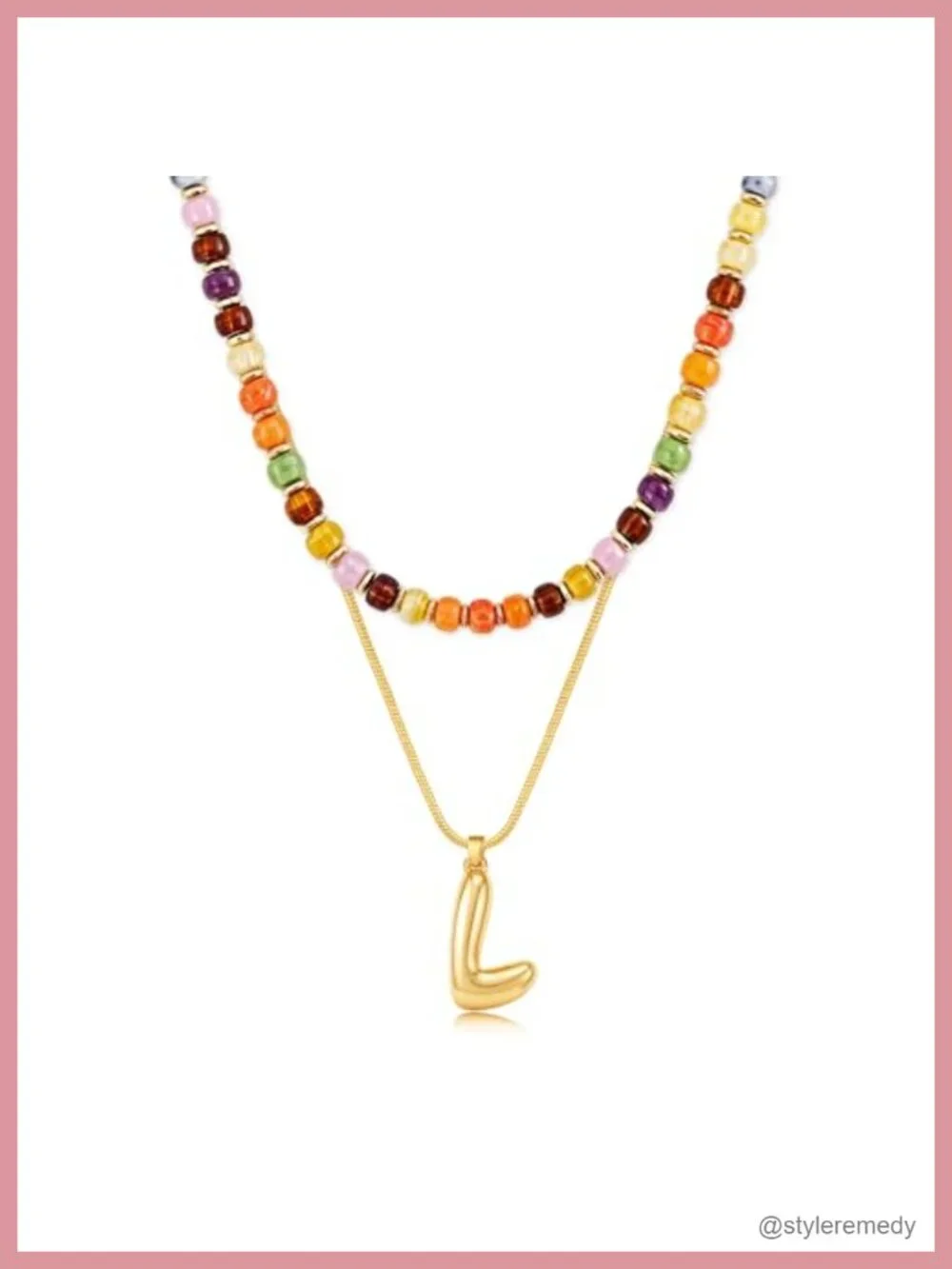 2-in-1 Layered Initial Necklace Set with Beaded Choker and 14K Gold Plated