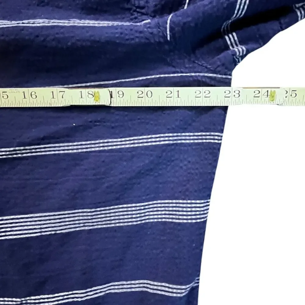 Banana Republic Seersucker Shirt Mens Large Blue Striped Short Sleeve Button Up