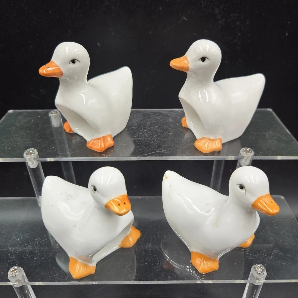Vintage‎ Cottagecore Ceramic Goose Napkin Ring Holders Genuine Bone China Set 4