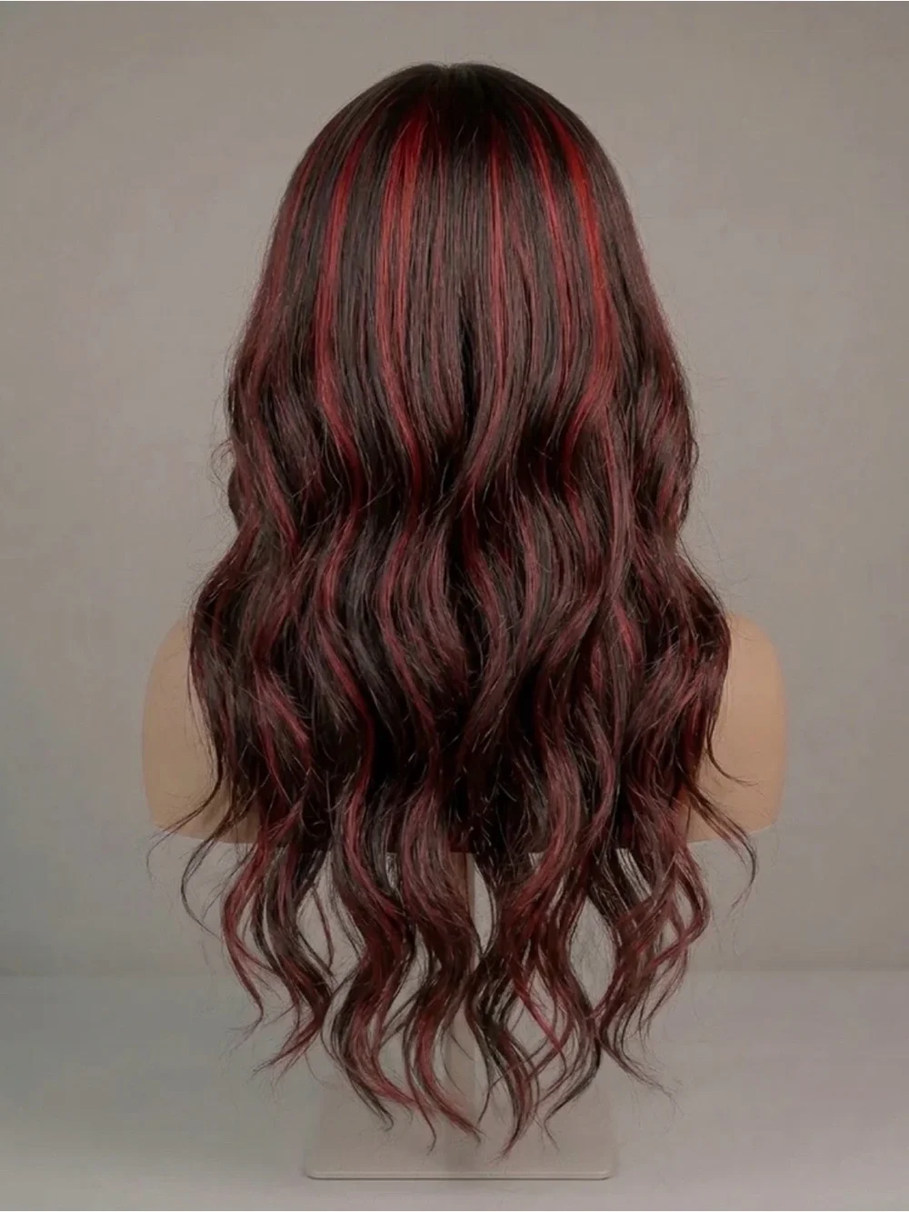 Black and Red Long Wavy Curtain Bang Full Cap Wig