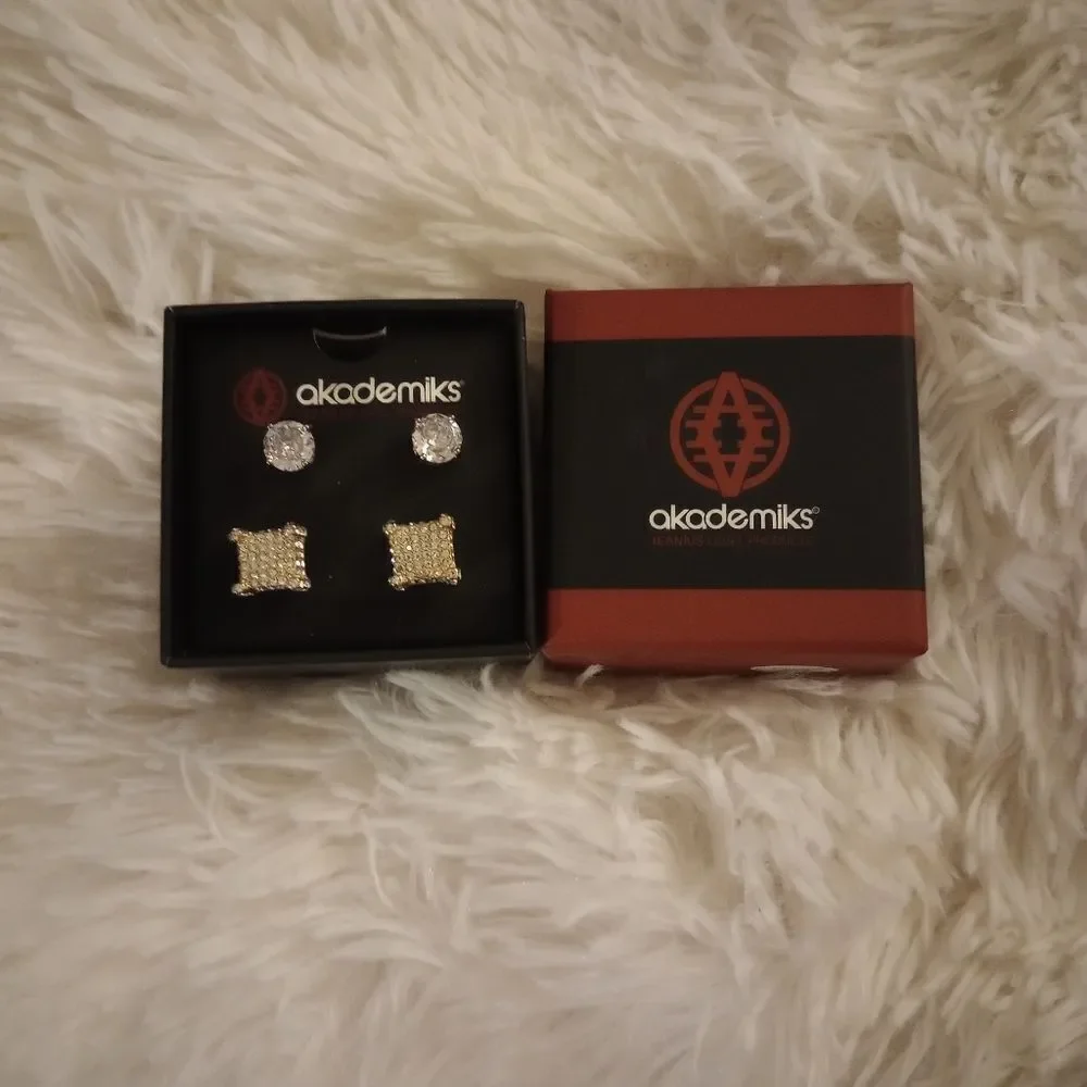 💎“Akademiks” Fashion Earring Set Silver/Gold Rhinestone
