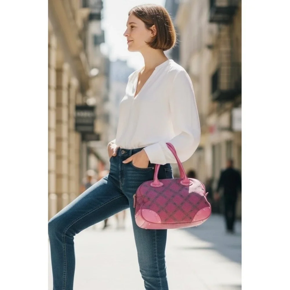 Longchamp Pink Monogram Canvas and Leather Bowler Satchel Bag – Vintage Y2K